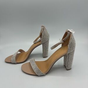 Shoe Dazzle Elegant Tan and Silver Heels